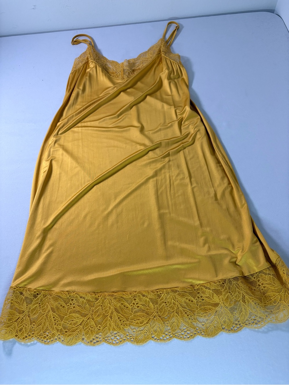 Hanro Mustard Yellow Lace Trim Camisole Slip